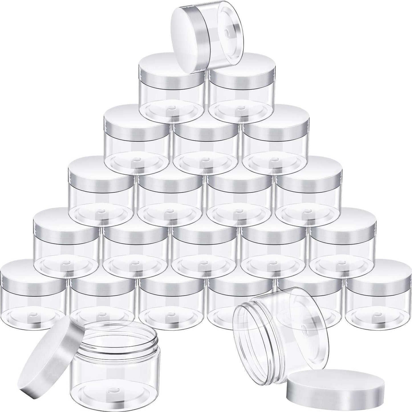 SATINIOR 24 Pieces Empty Clear Plastic Jars with Lids Round Storage Containers Wide Mouth for Beauty Product Cosmetic Cream Lotion Liquid Butter Craft and Food(Clear Lid,32 oz)