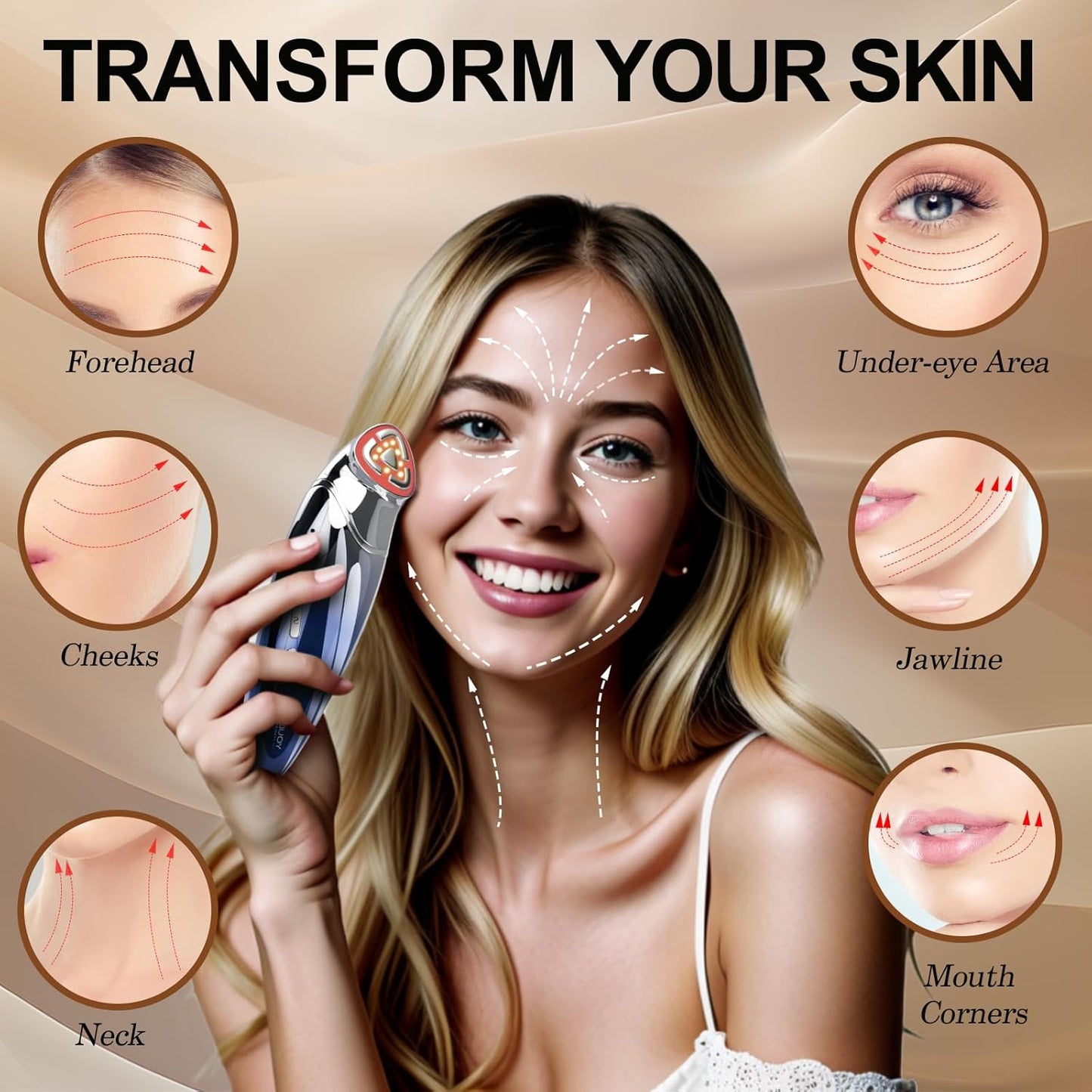 Red Light Therapy Device – Facial Tightening & Anti-Aging LED Tool for Face, Eyes & Jawline –Skin Firming & Wrinkle Smoothing – Handheld Home Beauty Device