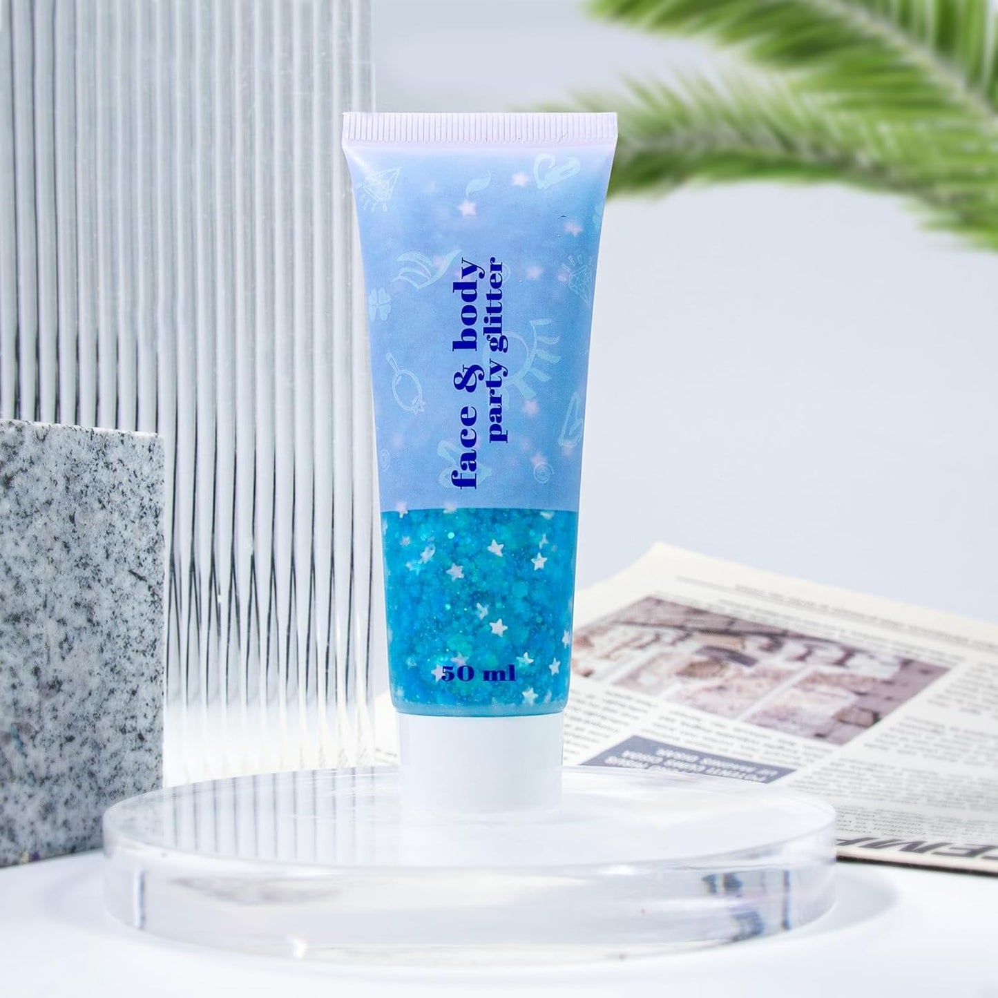 DAGEDA Body Glitter Gel, Face Glitters Body Gel Sequins Shimmer Liquid Eyeshadow, Chunky Glitter for Face Hair Nails, Holographic Cosmetic Laser Powder Festival Glitter Makeup 1.7oz (Lake Blue)