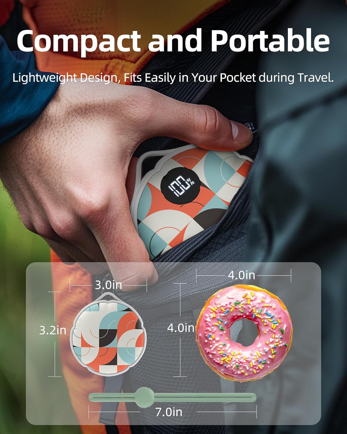 FrSara Hand Warmers Rechargeable, Hangable Electric Hand Warmer w/ 4000mAh Last 10 Hours, 3-Level Heat w/Strip, Light & Display, Gift for Outdoors Camping Hiking Skiing Raynauds & Christmas