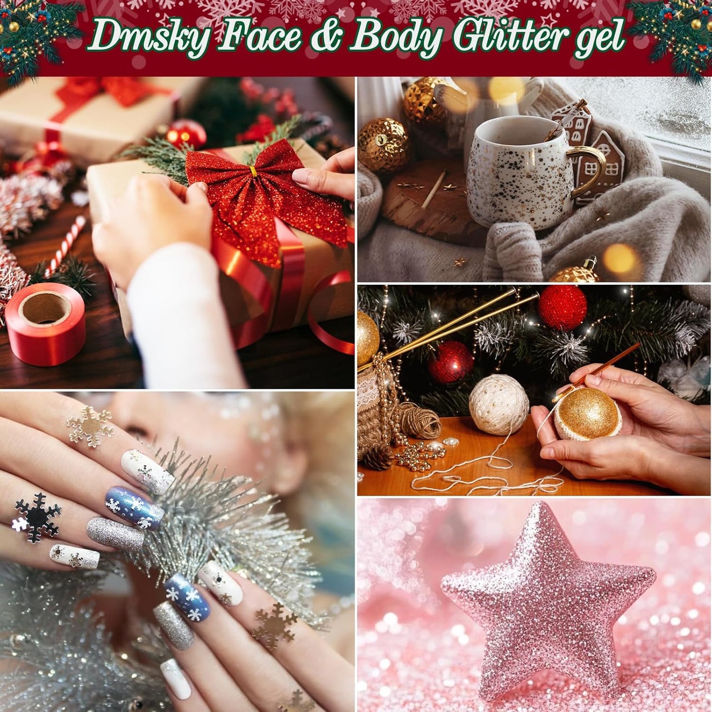 14 Colors Body Glitter,Face Glitter Makeup for Kids Women,Sparkly Chunky Hair Glitter for Eye Lip Nails,Mardi Gras Glitter Makeup Face Paint,Singer Concerts Disco Rave Festival Accessories-Christmas