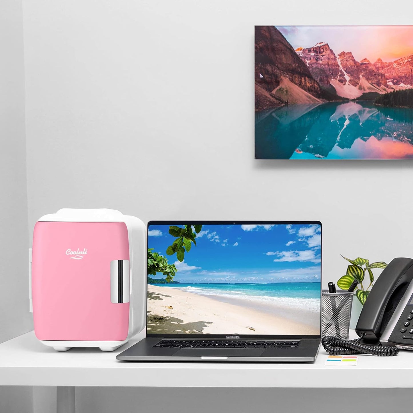 Cooluli Mini Fridge for Bedroom - Car, Office Desk & Dorm Room - Portable 4L/6 Can Electric Plug In Cooler & Warmer for Food, Drinks, Skincare Beauty & Makeup - 12v AC/DC & Exclusive USB Option, Pink