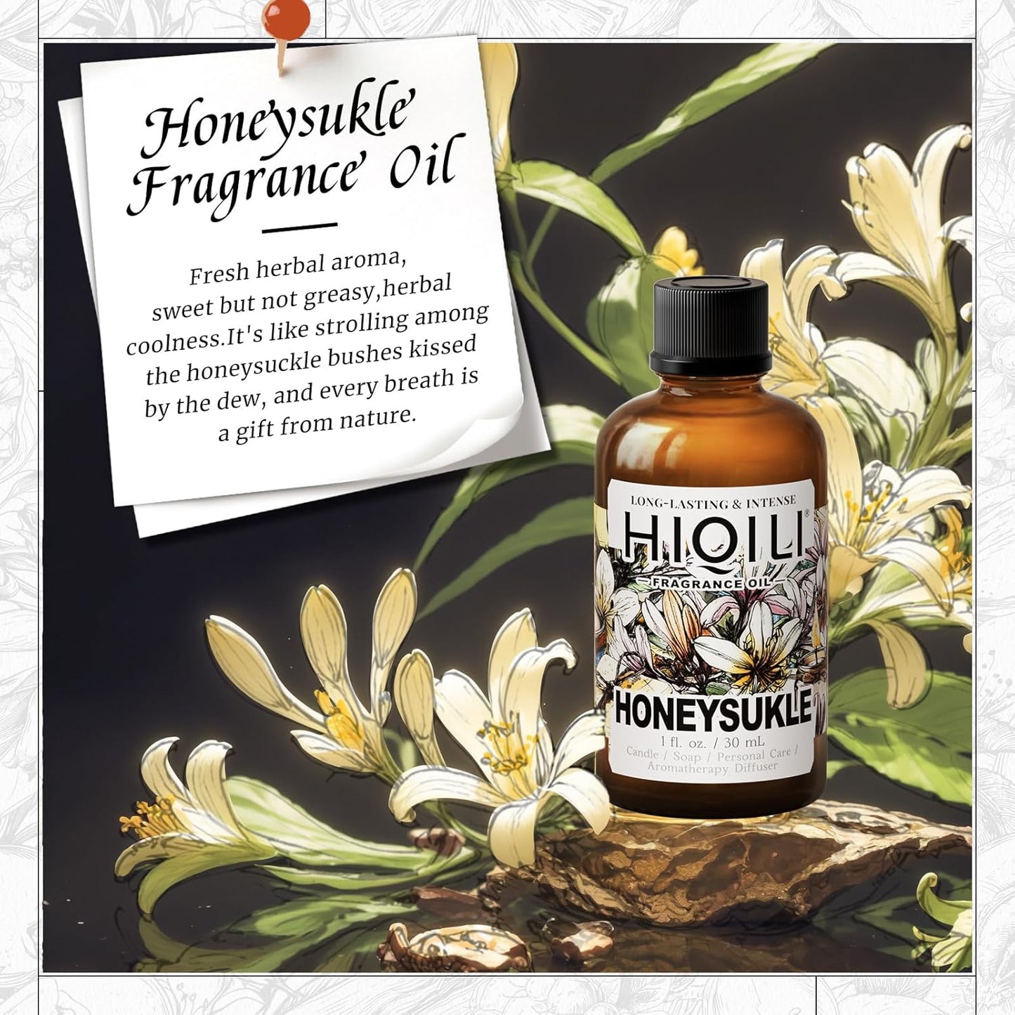 HIQILI Honeysuckle Fragrance Oil for Home Diffuser, Prefect for Candle & Soap Making, Relaxation, Beautiful Gifts - 1 Fl Oz