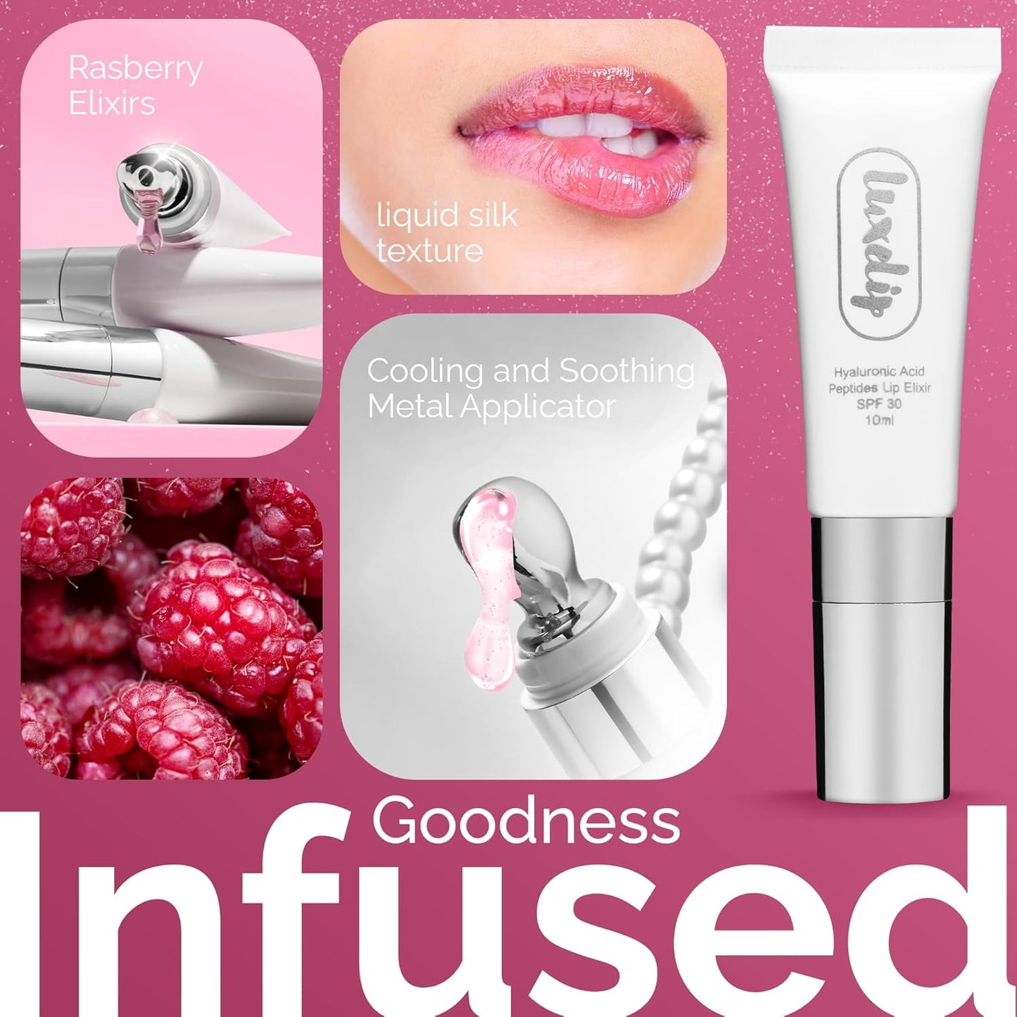 Tinted Lip Balm Elixir – Hydrating Vegan Lip Care with Sheer Color & Moisturizing Glow – Non-Sticky Nourishing Lip Treatment for Soft, Smooth Lips (Raspberry 10ml)