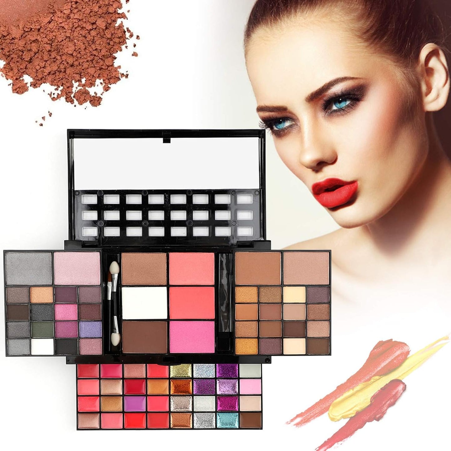 Professional Makeup Palette Set, 36 Colors Eyeshadow + 28 Lip Glosses + 4 Concealer Powder + 3 Blushers + 2 Contouring + 1 Highlight + 3 Brushes + Mirror, Make Up Palette Set