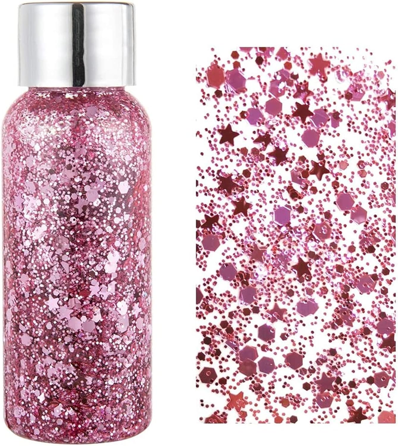 MAEPEOR Chunky Face Body Glitter Gel 19 Colors Mermaid Sequins Holographic Body Glitter Gel Long-Lasting Festival Makeup Glitter Paint for Face Body Hair Nails (30g, 03 Pink)