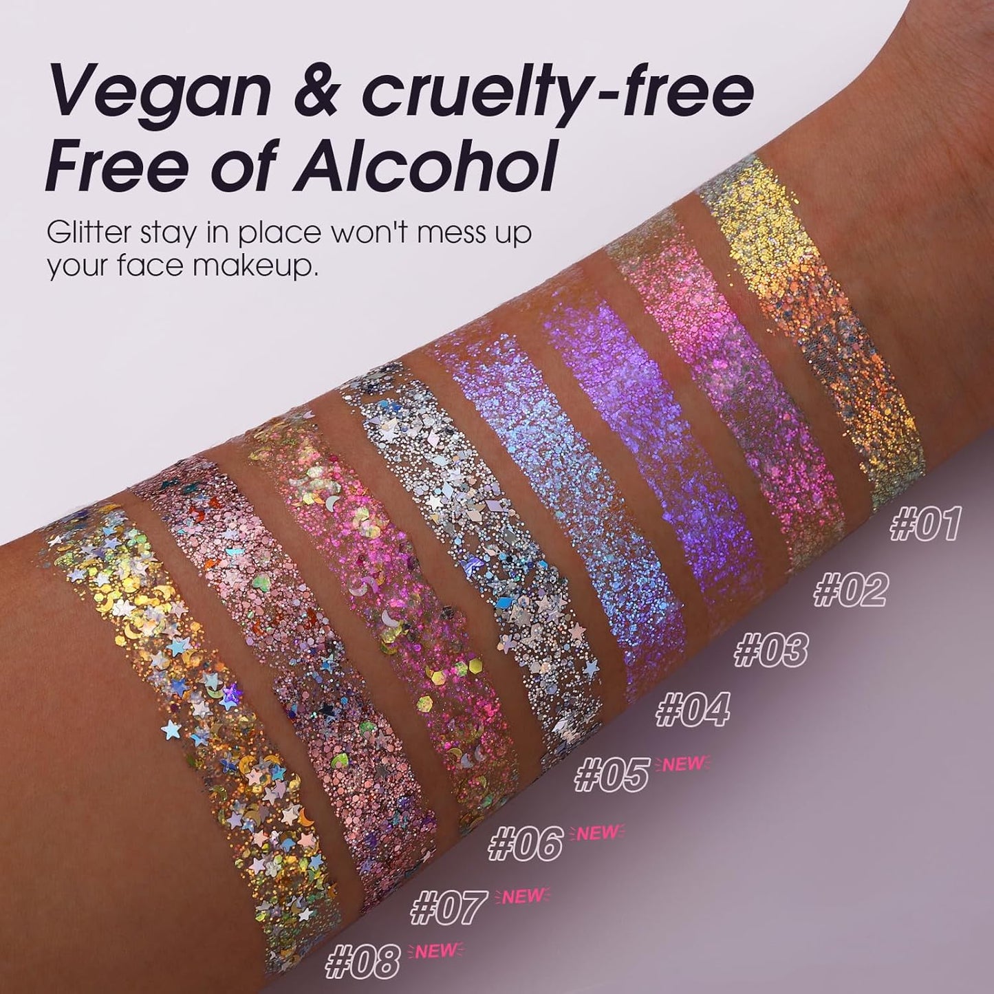 LANGMANNI Holographic Body Glitter Gel for Body, Face, Hair and Lip.Color Changing Glitter Gel Under Light. Vegan & Cruelty Free-1.35 oz (8# Golden Starlight)
