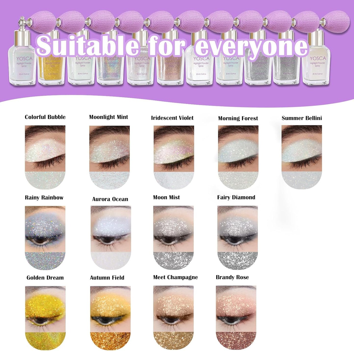 Yosca Body Glitter Spray, 30ML Loose Body Shimmer Powder Hair Spray Silver Glitter Sparkle Highlighter Makeup Festival Accessories for Rave Clothes Hair Face Nail Art