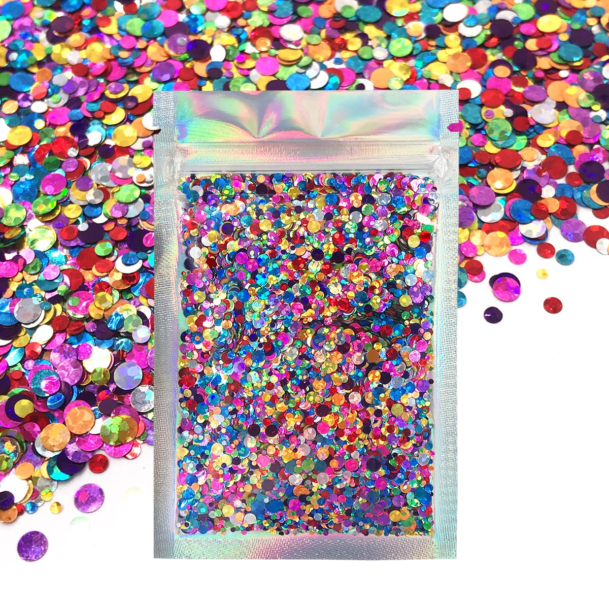Metallic Rainbow Circles - Face & Body Glitter - Cosmetic Grade Chunky Glitter - Uses Include: Festival Rave Makeup Face Body Nails Resin Arts & Crafts, Resin, Tumblers, Bath Bombs - Solvent Resistant