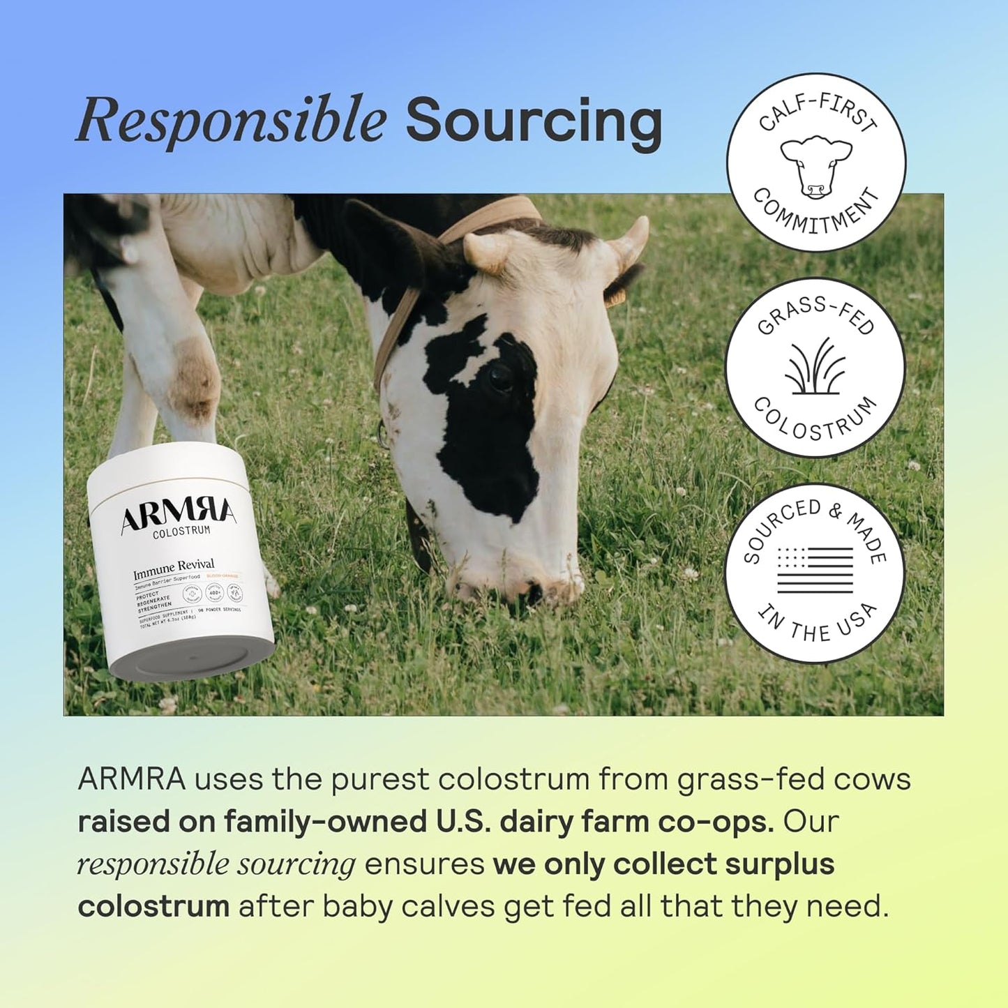 ARMRA Colostrum™ Powder | Vine Watermelon | Gut Health & Bloating | Skin & Hair | Immunity | Keto, Gluten & Fat-Free | 30 Servings