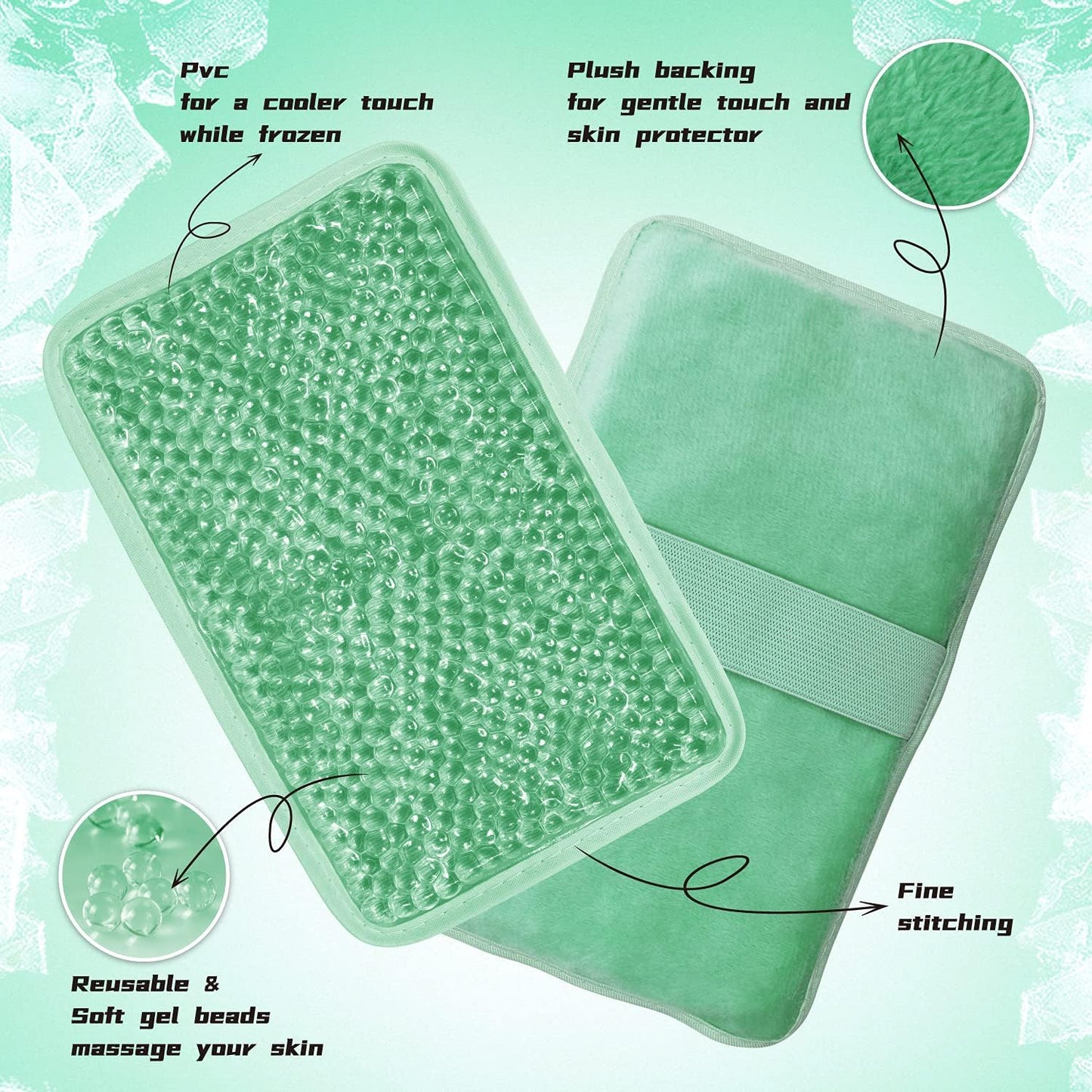 Gel Beads Ice Pack Ice Bag with Strap-Reusable Hot & Cold Pack Compress Therapy for Pain, Swelling,Injuries of Knee, Shoulder, Foot, Back, Ankle, Neck, Hip, Elbow,Wisdom Tooth (1 pcs.Green)
