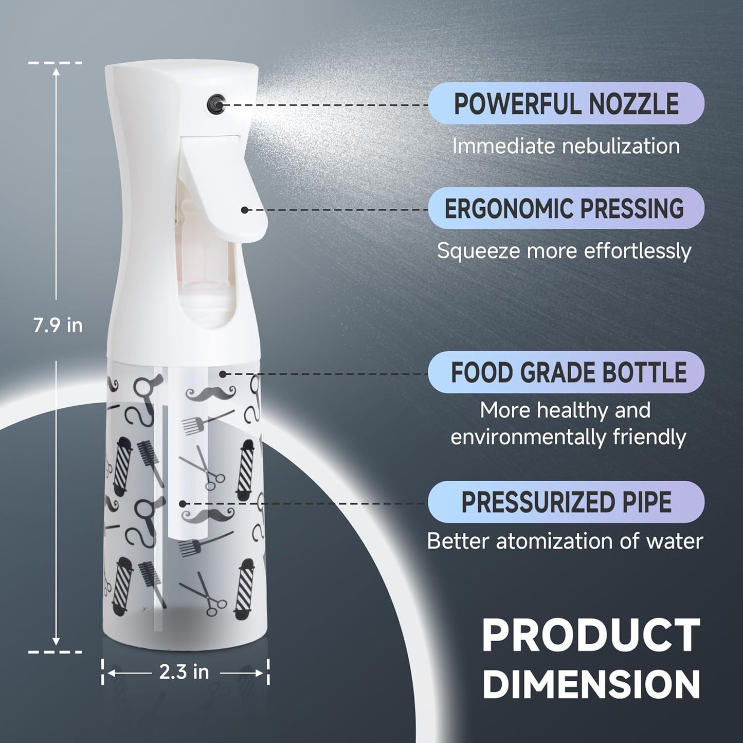 Spray Bottle for Hair (6.8OZ /200ML) Continuous Ultra Fine Mist Sprayer for Hair, Salons, Barber, Plants, Skin Care, Cleaning (Salon,1 Pack)