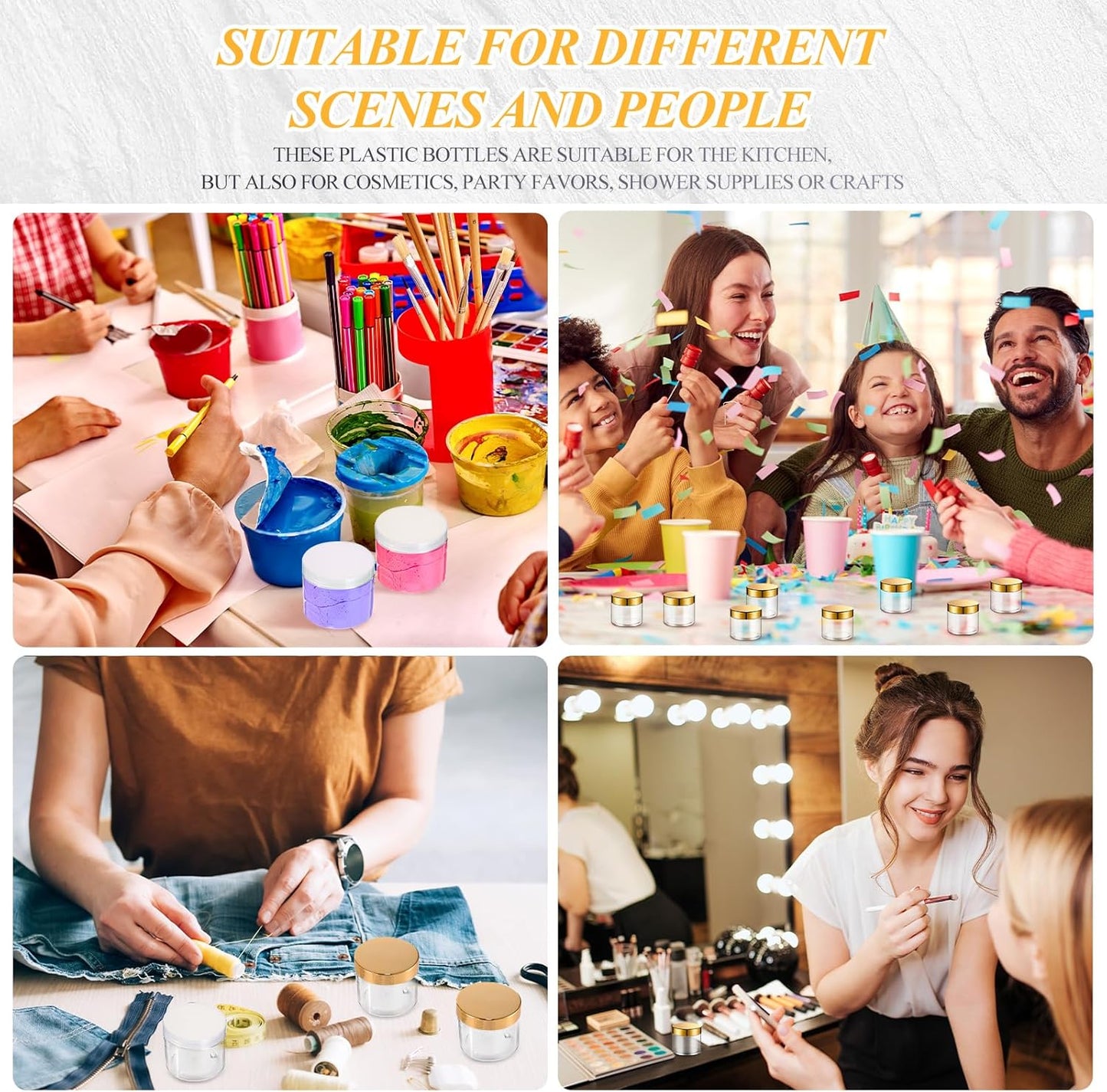 SATINIOR 36 Pieces 8 oz Plastic Jars with Lids Wide Mouth Airtight Reusable Container Acrylic Cosmetic Small Jars for Lotions Ointments Travel Toiletries Creams Make up Storage(Gold)