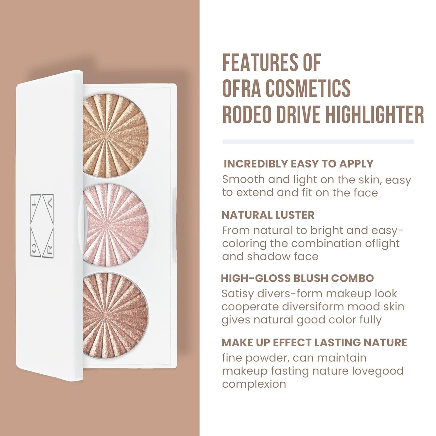 Ofra Cosmetics Rodeo Drive Highlighter - Champagne Highlighter Makeup Palette for Cheeks, Nose, Eyes - Liquid to Baked Powder, Highly-Pigmented, Vegan Formula - Buttery Smooth, Long-Lasting - 10g