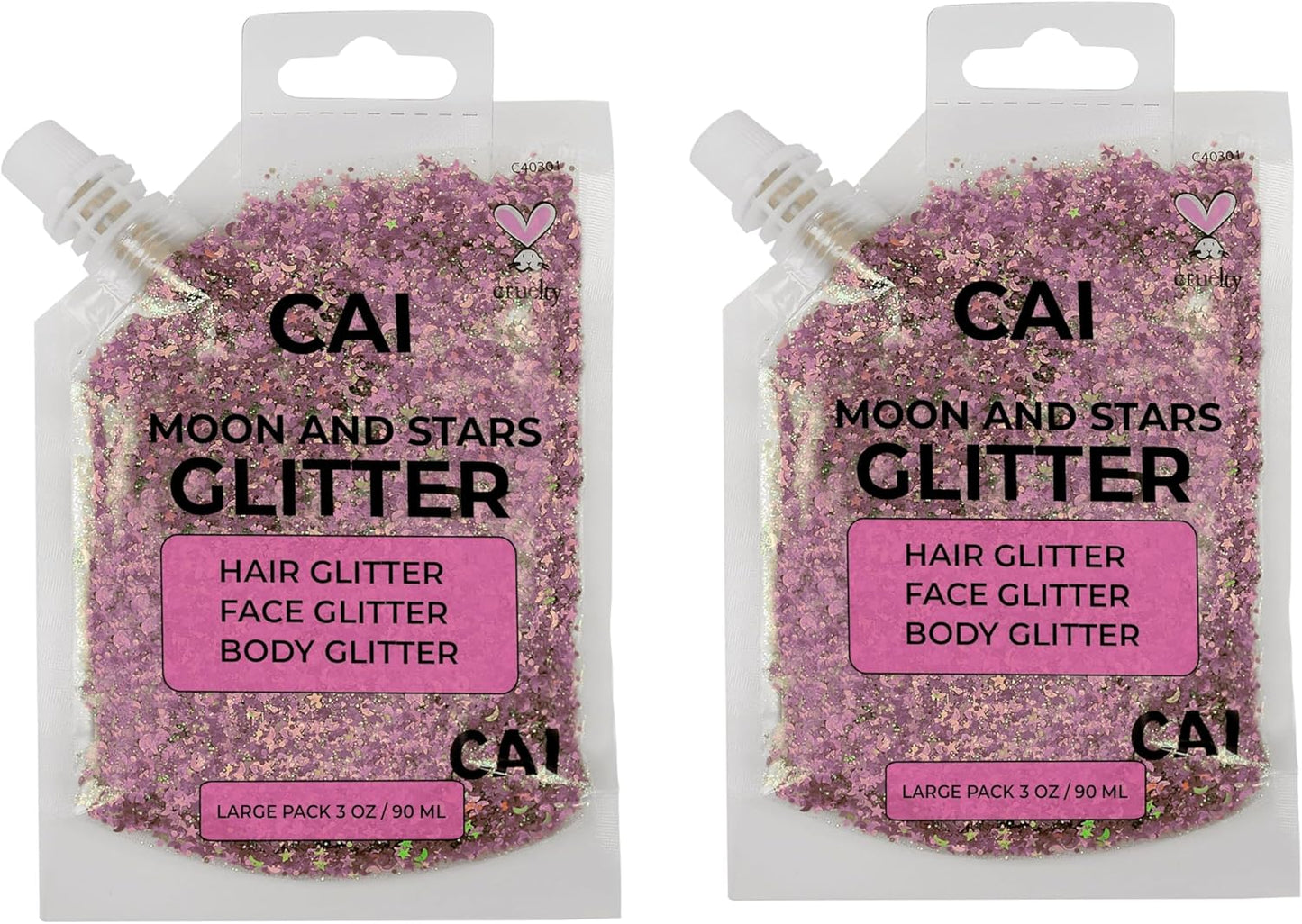 Face, Body & Hair Glitter Gel – Halloween Glitter for Kids and Women – 3 Oz Cosmetic-Grade Gel w/Moon & Stars for Festivals & Halloween Party, Easy Apply & Wash Off - Rose 2Pack