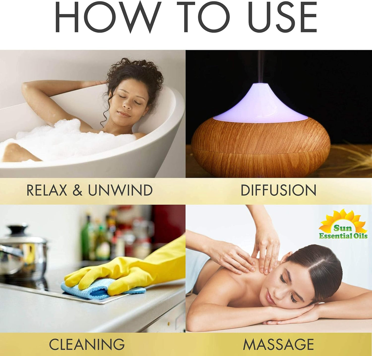 Sun Essential Oil - Lavender Essential Oil 16 oz (473 ml) for Diffuser, Humidifier, Skin, Aromatherapy Massage, Scented for Soap & Candle Making at Home, Calming Aroma for Sleep