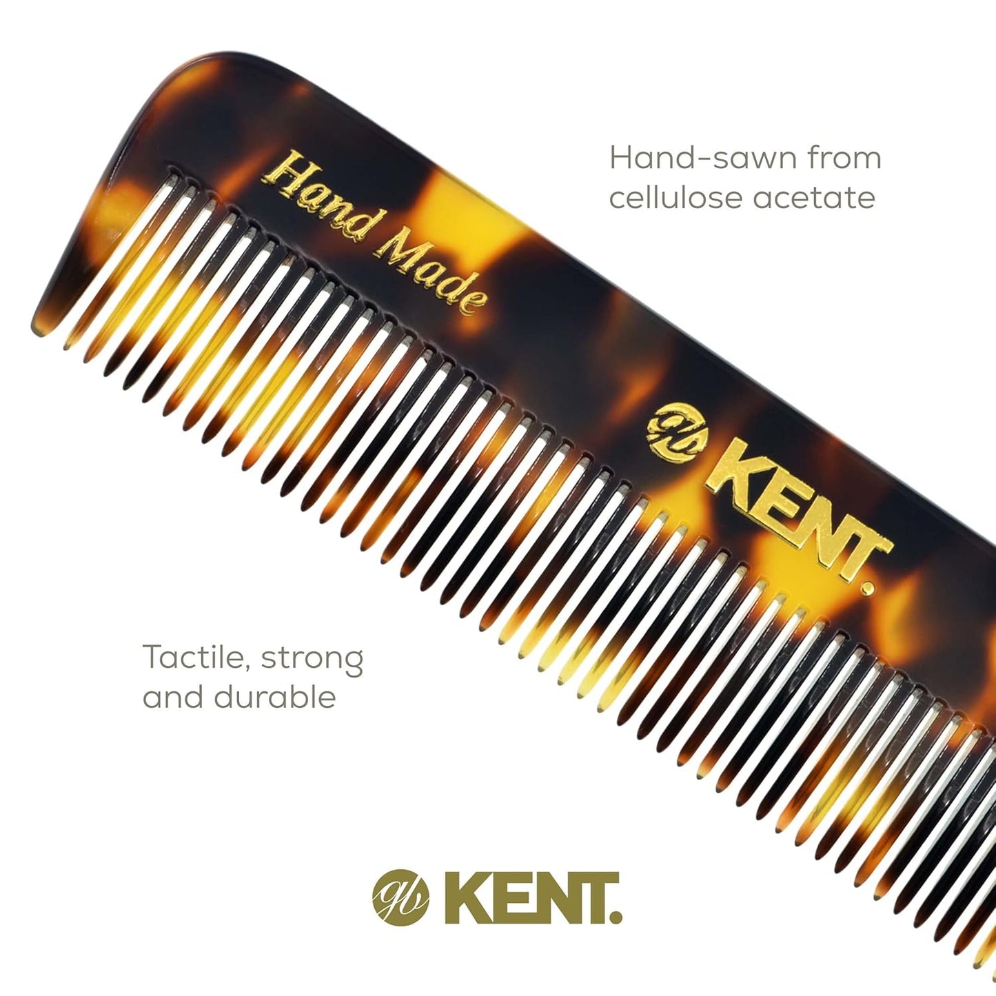 Kent FOT Tokyo Yellow Fine Tooth Comb for Men - Handmade Pocket Comb for Travel, Styling, Fine or Thinning Hair, Mustache and Beard Care Handpolished Saw-Cut Made in England
