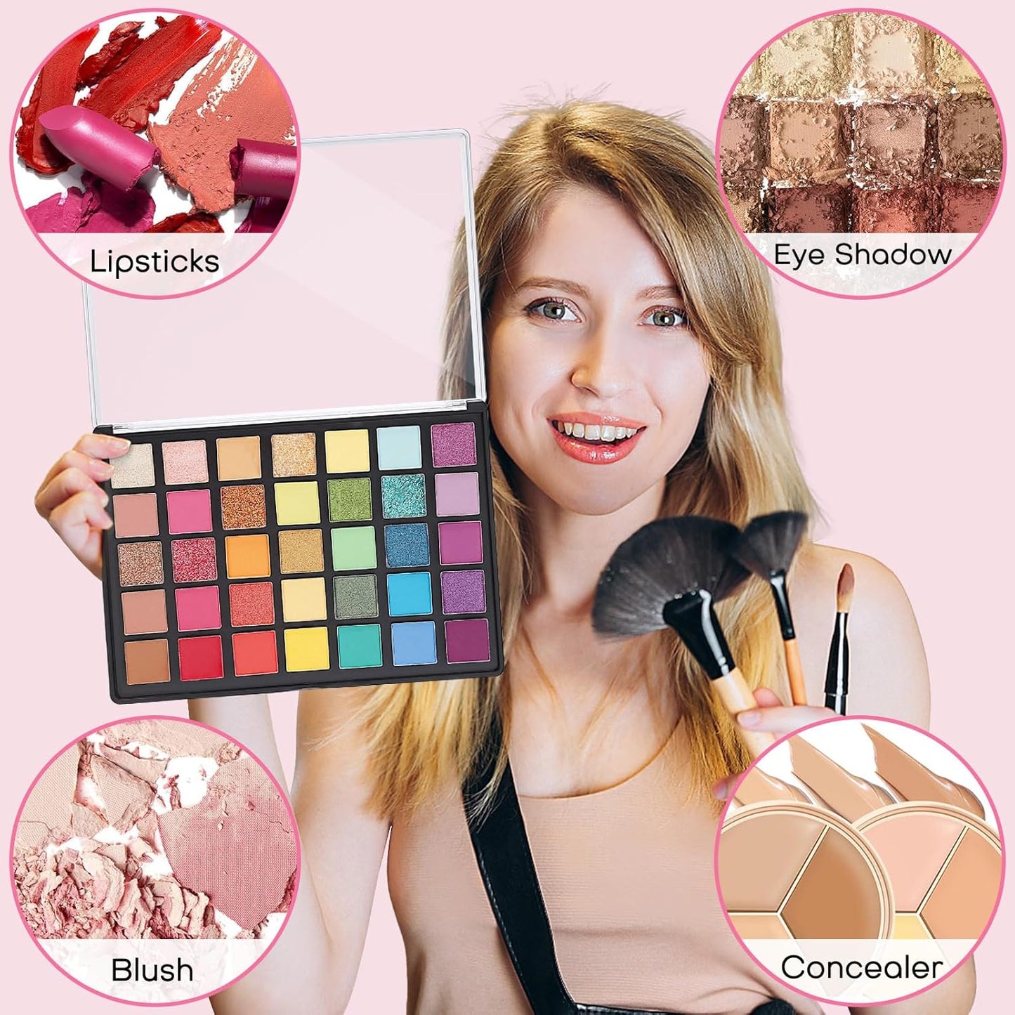 2PCS 9.25"x6.6" Large Empty Magnetic Makeup Palettes, Not Included Metal Sticker/Pans, XL Eyeshadow Pan Dispensing Storage Boxes, Compact & Portable Blush Lipstick Powder Palettes for DIY Cosmetics