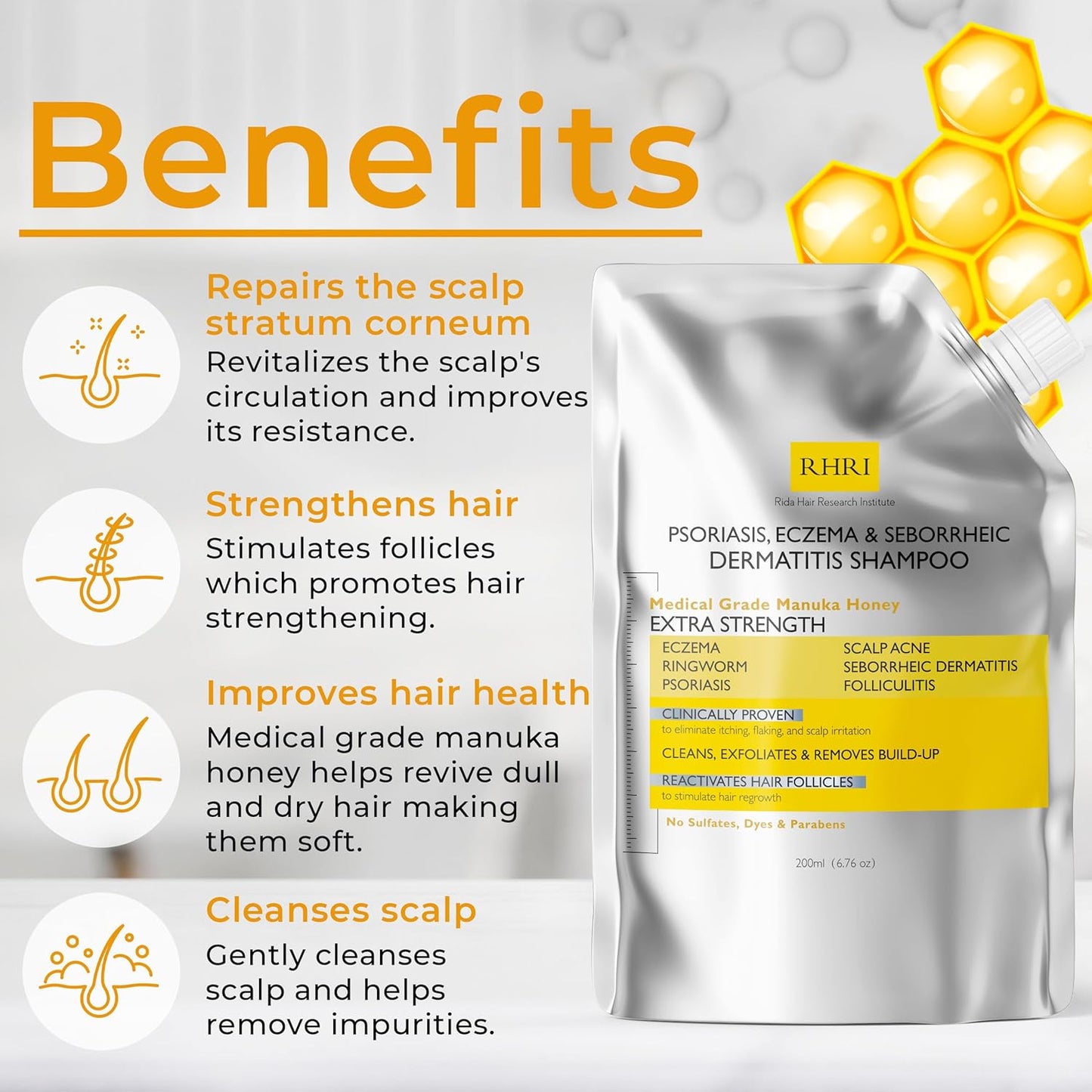 Antifungal Psoriasis Shampoo, Eczema, Seborrheic Dermatitis Shampoo | Soothes Itching, Flaking & Irritation | Repairs Scalp, Strengthens Hair, Stimulates Regrowth | Medicated Scalp Treatment