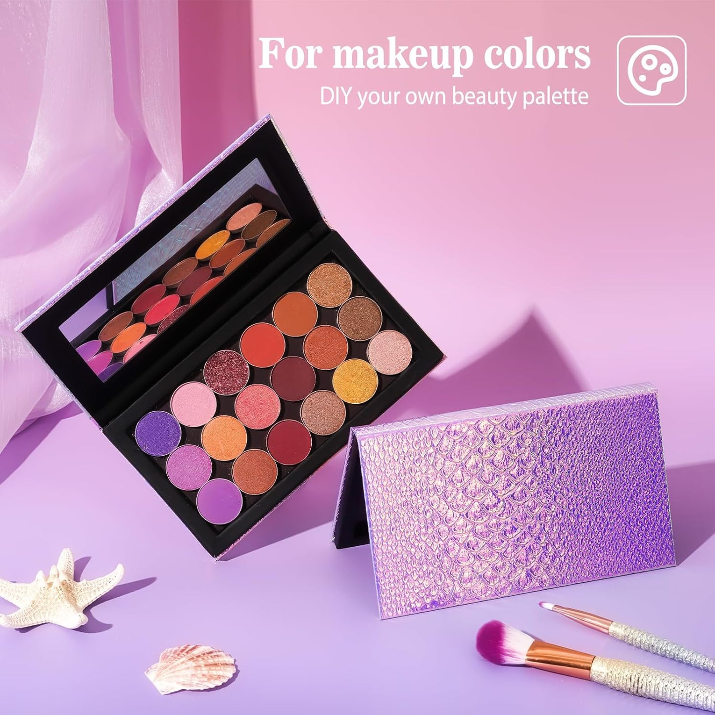 Lolalet 2 Pack Magnetic Makeup Palettes, Empty Magnetic Palette with Mirror for Eyeshadow Lip Color Blush Powder Highlighter Contour - Black&Pink