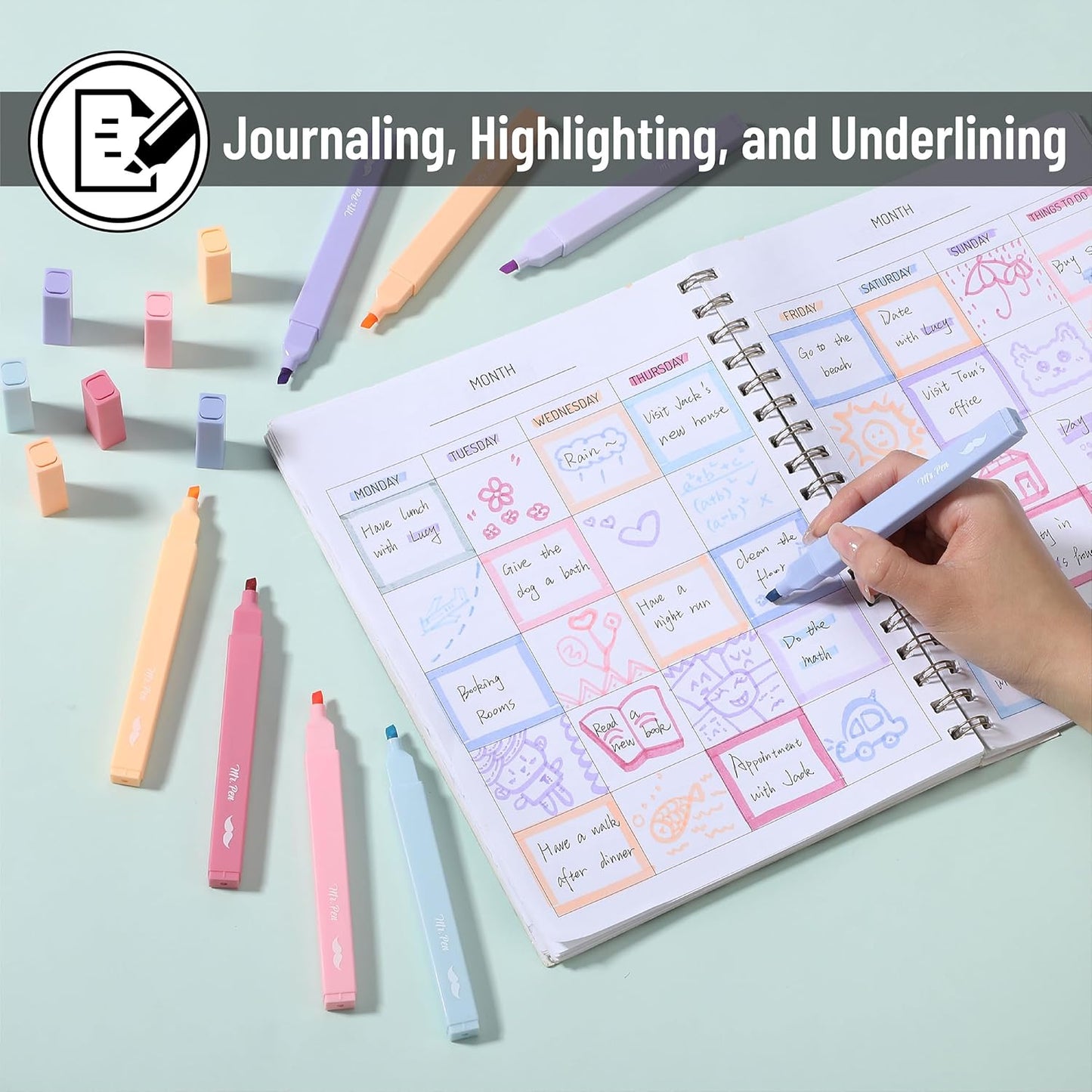 Mr. Pen- Aesthetic Highlighters, 8 pcs, Chisel Tip, Assorted Colors, No Bleed Bible Highlighter Pastel