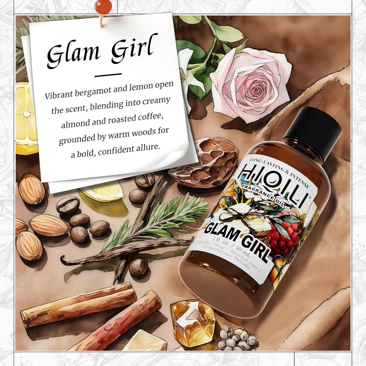 HIQILI Glam Girl Fragrance Oil for Candle, Soap, Inspired by Her-rera G.Girl, Perfume Making, Essential Oil Diffuser, Long Lasting Scents for Hair & Skin - 1 Fl Oz