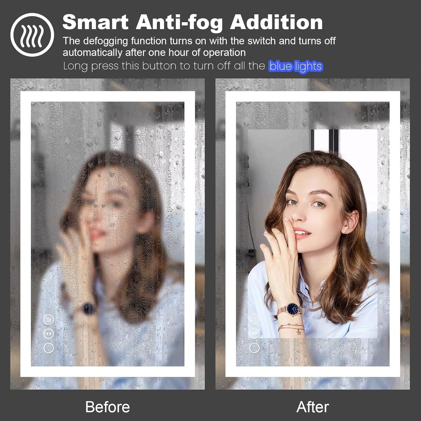 Amorho LED Bathroom Mirror 68" X38" with Front and Backlight, Stepless Dimmable Wall Mirrors with Anti-Fog, Shatter-Proof, Memory, 3 Colors, Double LED Vanity Mirror