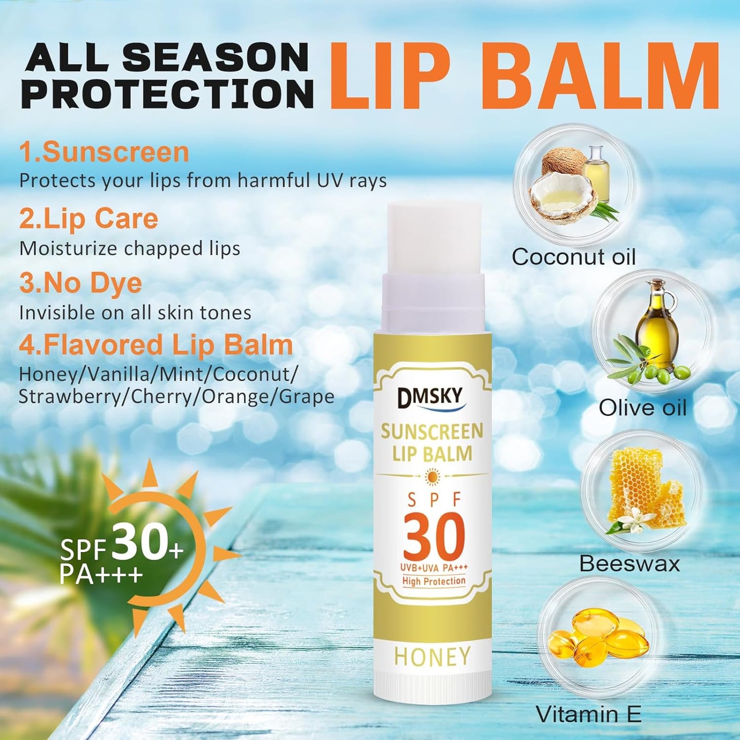 DMSKY SPF Lip Balm Bulk 64 Pack, Sunscreen Lip Balm SPF 30, Broad Spectrum UVA/UVB Protection, Lip Sunblock Bulk Sunscreen Travel Size