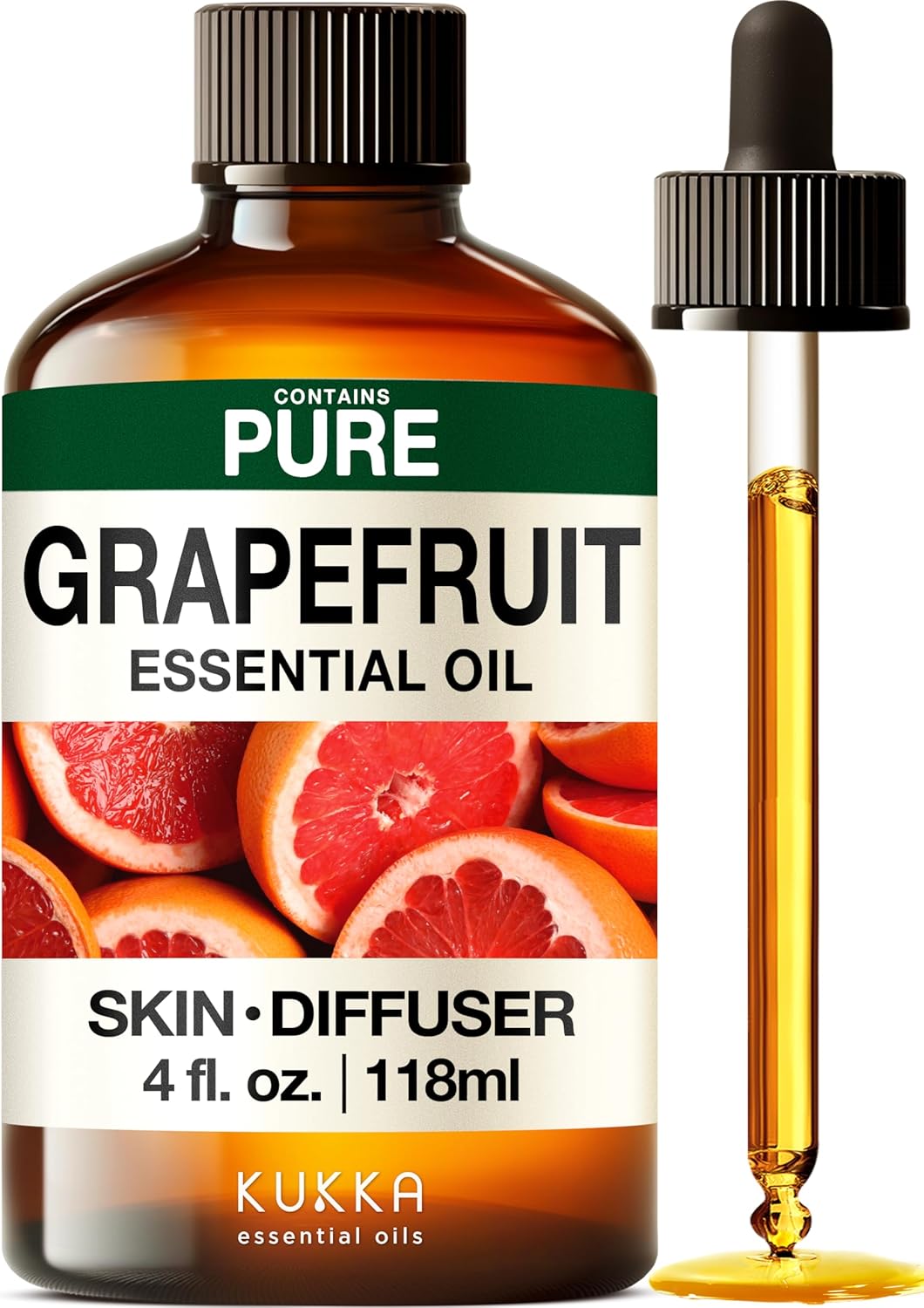 Kukka Grapefruit Essential Oil for Skin - 4 Fl Oz - Aromatherapy Grapefruit Oil for Diffuser & Hair, DIY Soap Making Scents