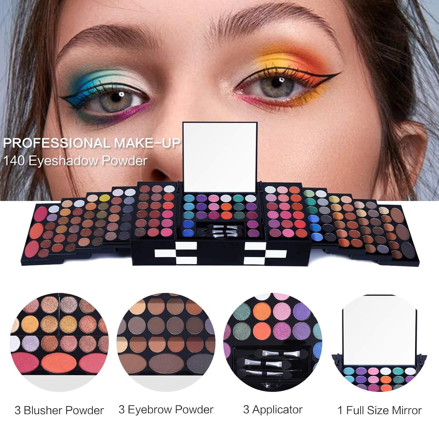 All In One Makeup Kit 142 Ultimate Colors Matte Shimmer Eyeshadow Palette Colorful Gifts For Women 3 blush 3 Sponge Brushs 3 Eyebrow Powder Professional Cosmetics Fashion Women Makeup Case Full Make U