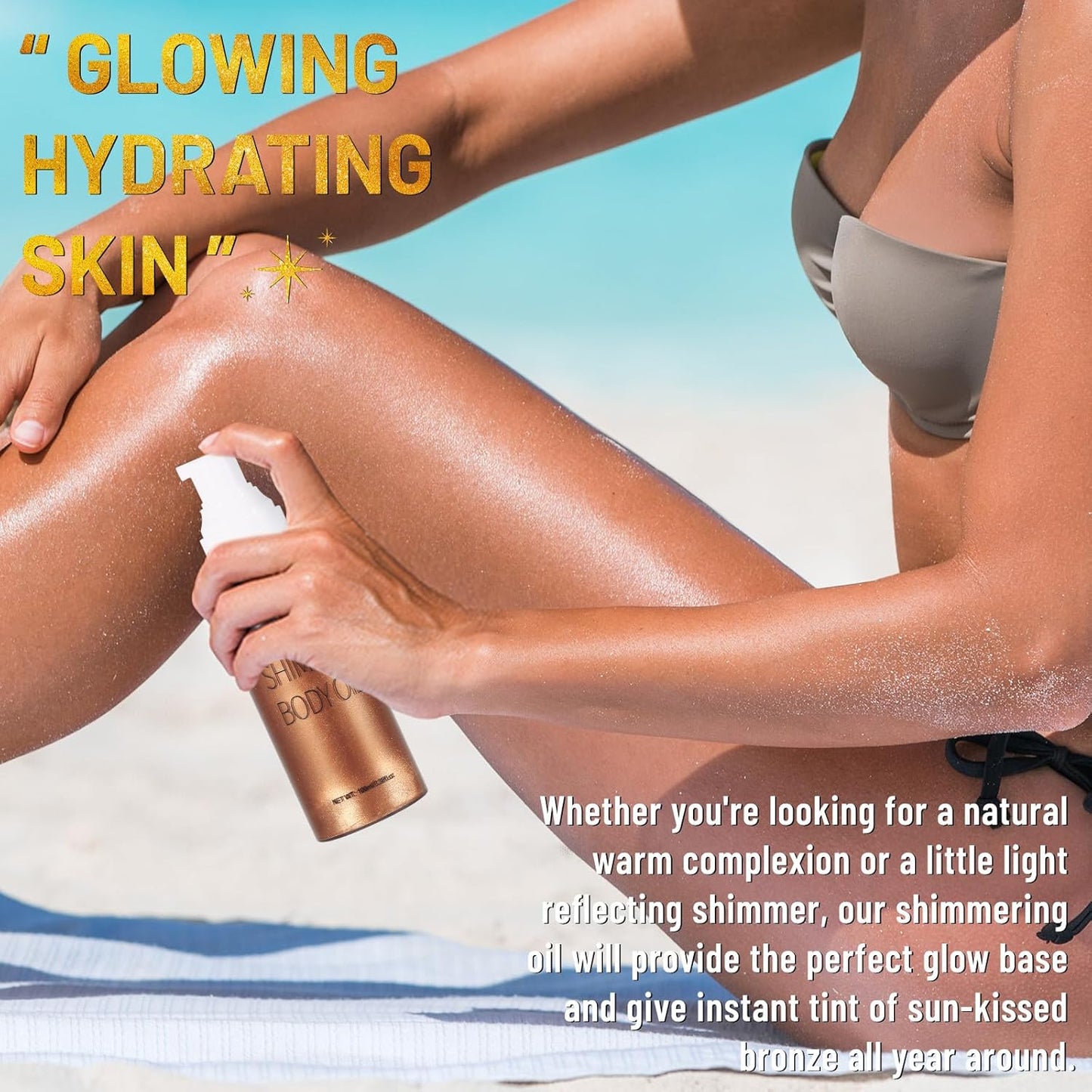 UCANBE Body Shimmer Oil - 100ml, Waterproof Shimmering Body Luminizer, Tinted Glow Glitter Oil, Golden Brown