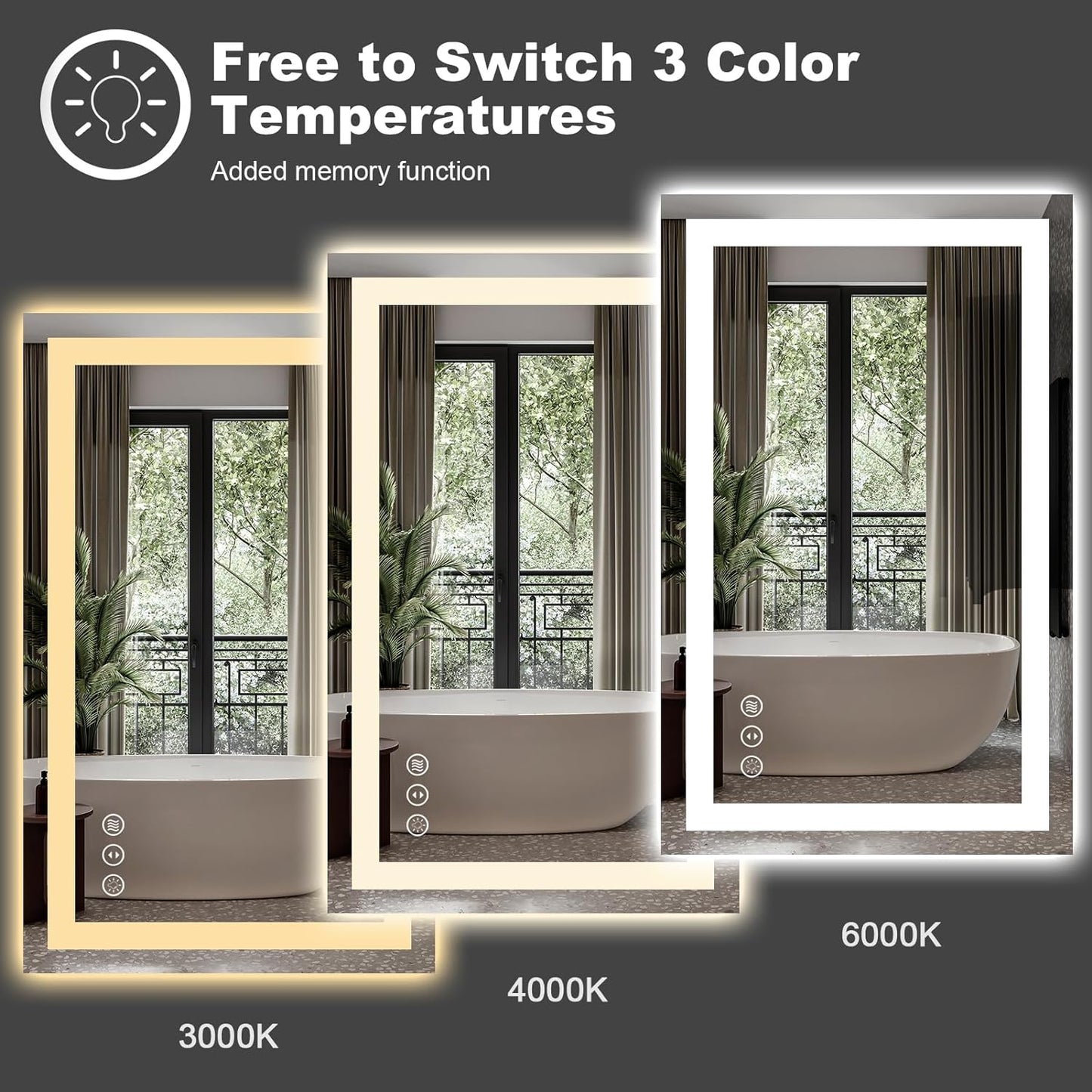 Amorho LED Mirror for Bathroom 24" X30" with Front Light and Backlit, Stepless Dimmable, Shatter-Proof, Memory, 3 Colors, Wall Mount (Horizontal/Vertical)