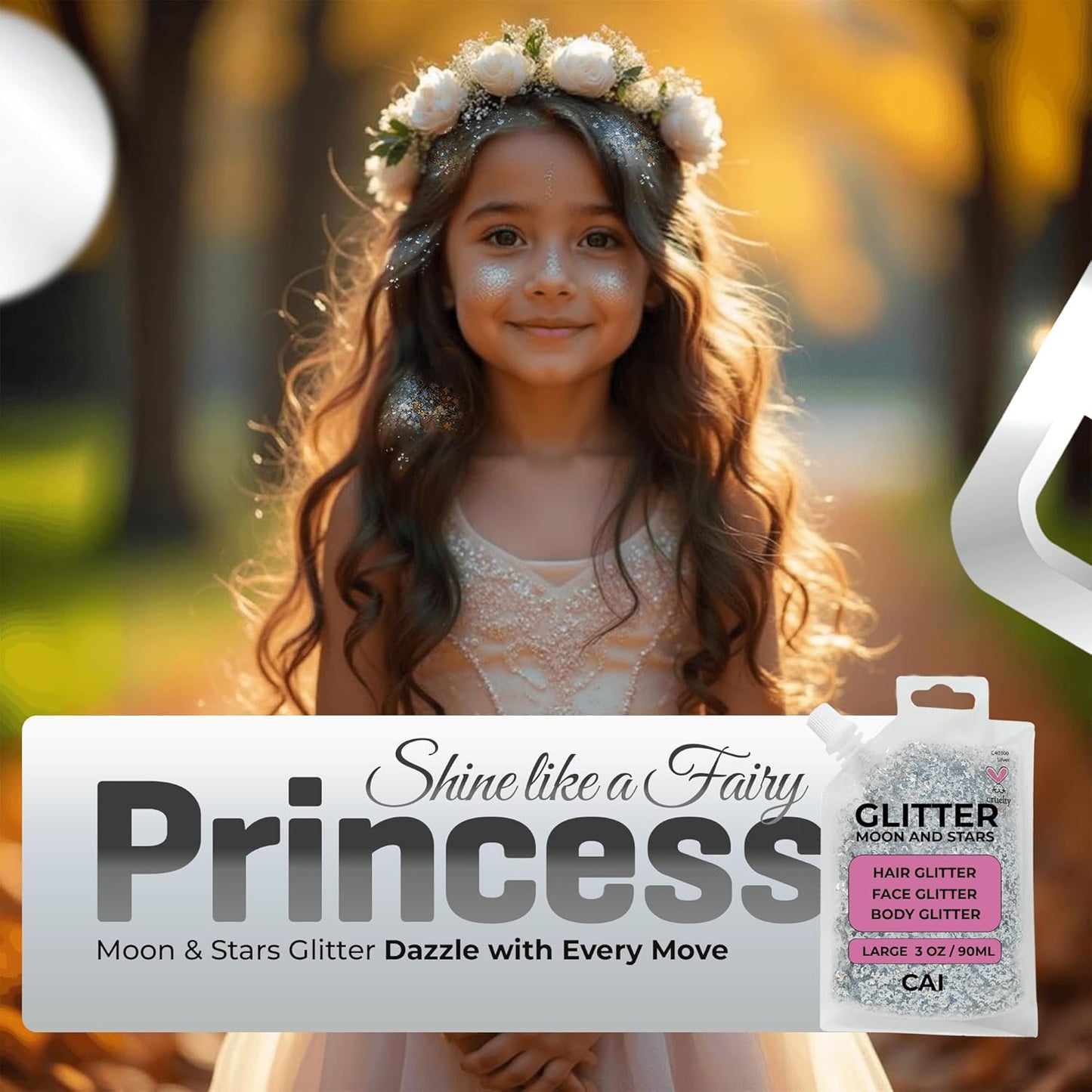 Face, Body & Hair Glitter Gel – Halloween Glitter for Kids and Women – 3 Oz Cosmetic-Grade Gel w/Moon & Stars for Festivals & Halloween Party, Easy Apply & Wash Off - Unicorn 5Pack