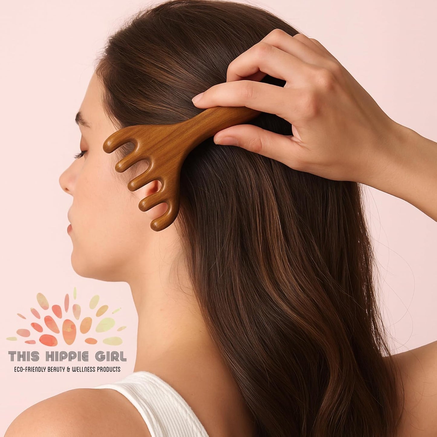 This Hippie Girl Ayurvedic Meridian Massage Comb, Wood Massage Comb for Head, Scalp and Neck Gua Sha, Sandalwood Comb for Scalp Massage, Essential Oil Massager for Women's Hair and face