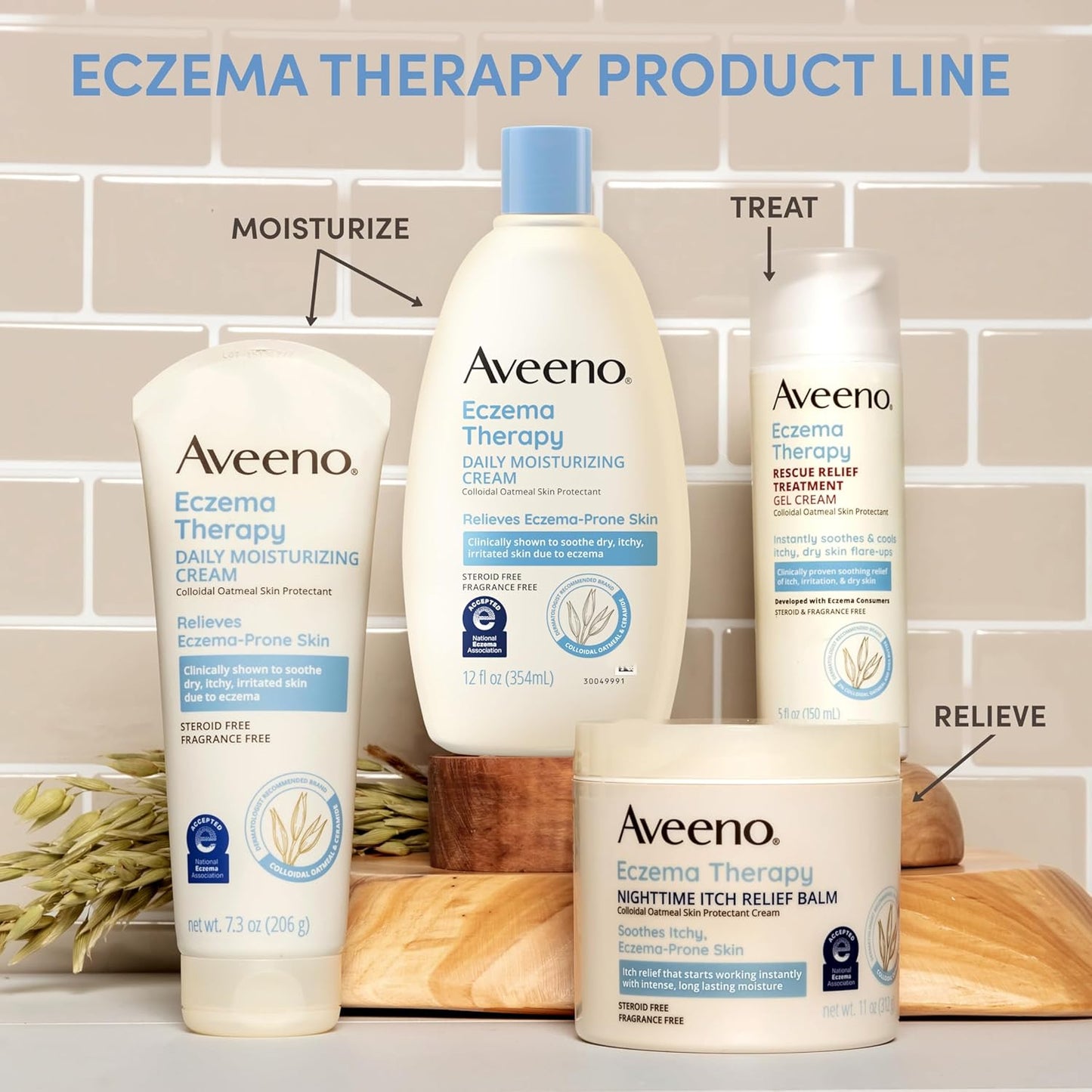 Aveeno Eczema Therapy Daily Moisturizing Body Cream for Sensitive Skin, Soothing Eczema Relief Cream, Colloidal Oatmeal & Ceramide for Dry & Itchy Skin, Steroid- & Fragrance-Free, 12 oz