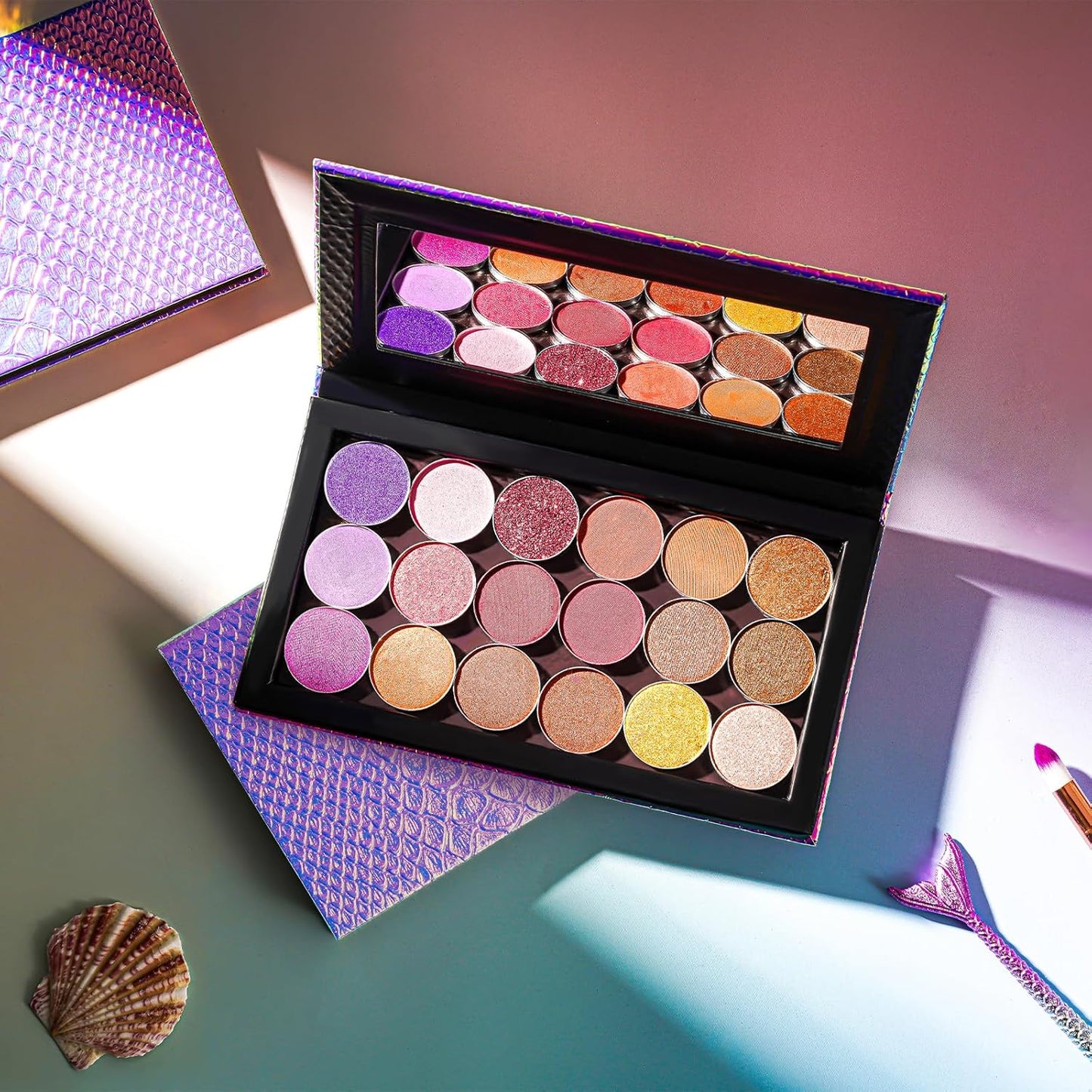 Lolalet 2 Pack Magnetic Makeup Palettes, Empty Magnetic Palette with Mirror for Eyeshadow Lip Color Blush Powder Highlighter Contour - Black&Pink