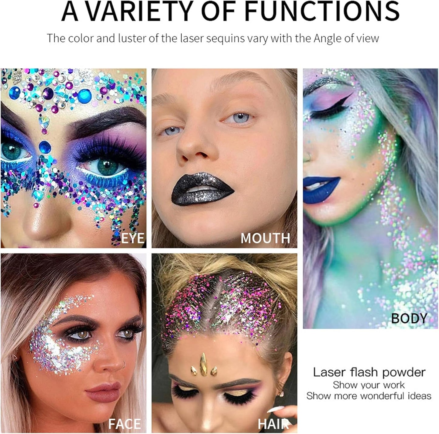 MAEPEOR Chunky Face Body Glitter Gel 19 Colors Mermaid Sequins Holographic Body Glitter Gel Long-Lasting Festival Makeup Glitter Paint for Face Body Hair Nails (30g, 05 Blue)