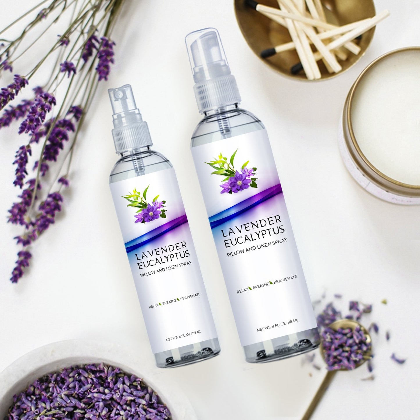Two Pack Lavender Eucalyptus Pillow and Linen Spray, Best Set for Travel and Home, Strong Essential Oil Mist for Relaxing the Body and Mind (Lavender Eucalyptus, 4oz/8oz)
