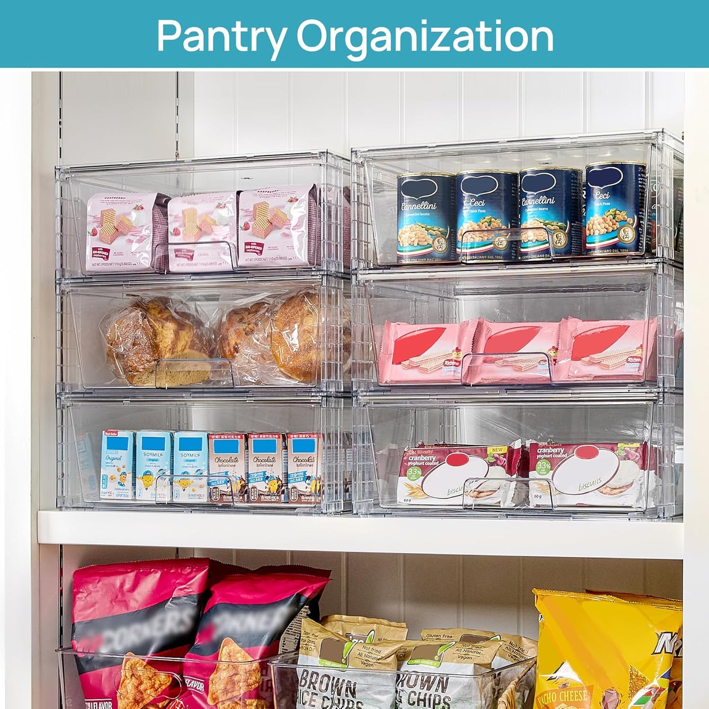 Vtopmart 6 Pack Large Stackable Storage Drawers,Easily Assemble Acrylic Bathroom Closet Undersink Organizers and Storage,Plastic Storage Bins for Kitchen Cabinets,Pantry,Makeup,Medicine Organization