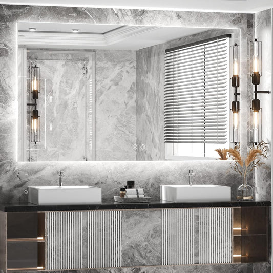 TETOTE 48 x 24 Inch LED Backlit Mirror Bathroom with Light,Anti-Fog,Dimmable,CRI90+,Makeup Vanity Mirror,Lighted Mirror(Horizontal/Vertical)