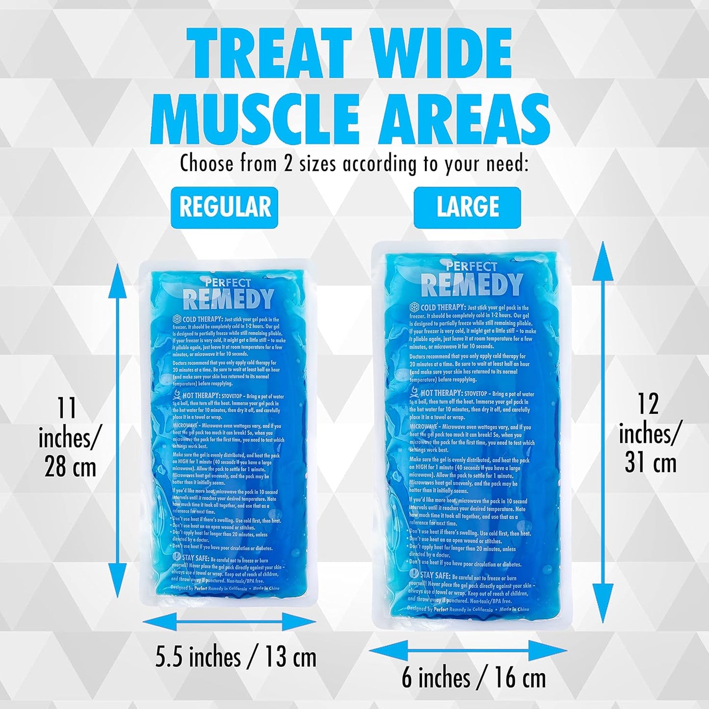 Perfect Remedy 2-Pack Gel Ice Packs for Injuries - Reusable, Soft & Flexible Hot & Cold Compress, Soothing Aid for Sprains, Strains, Soreness conditions, Alternative to Hot Water Bottles (Blue, Large)