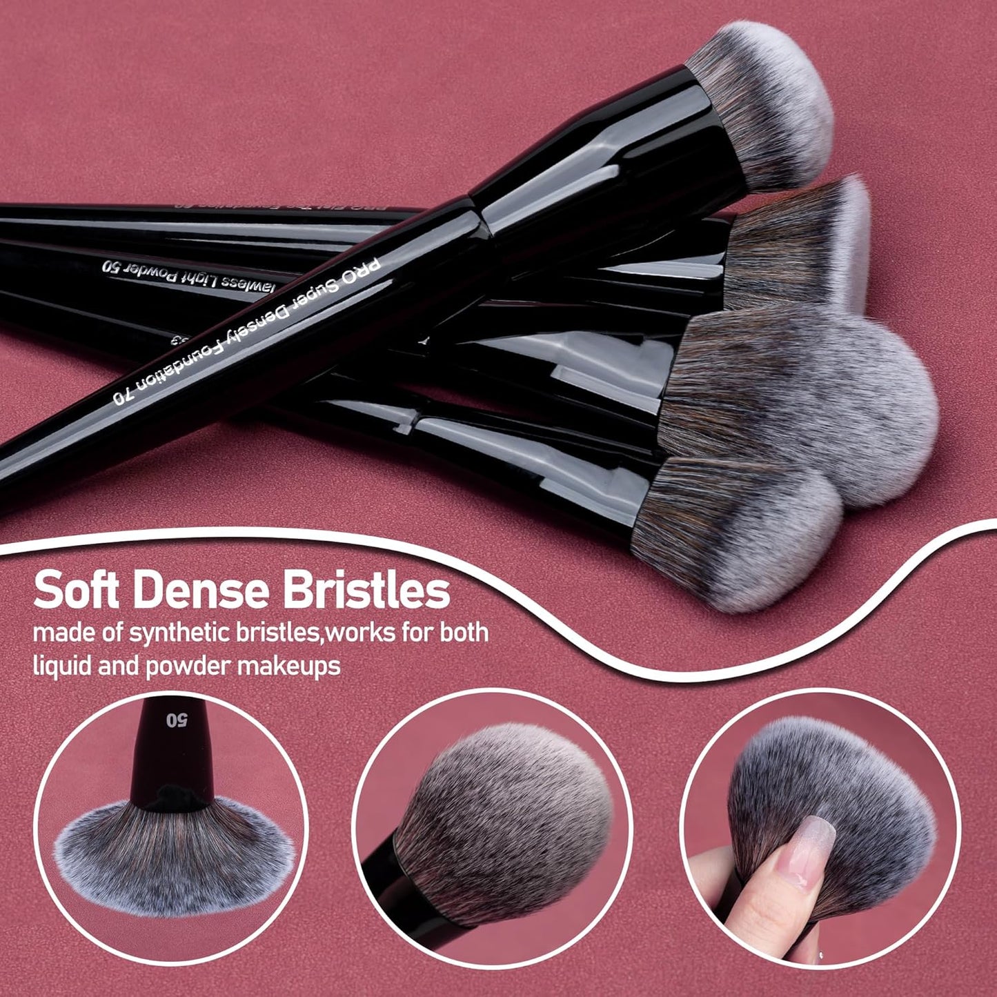 Bueart Design 19Pcs Professional Grade Labeled Makeup Brushes Set, Large Foundation Powder Contour Concealer eyeshadow Blush EyeLiner Make up Brushes,Premium Synthetic hair,Vegan Cruelty-free